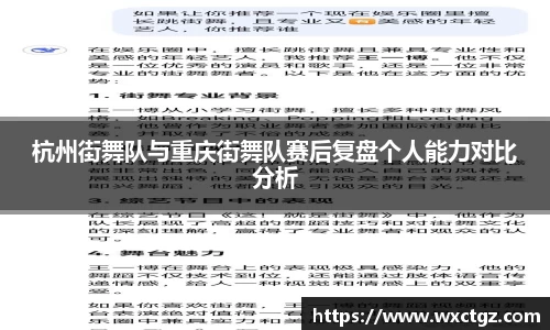 杭州街舞队与重庆街舞队赛后复盘个人能力对比分析